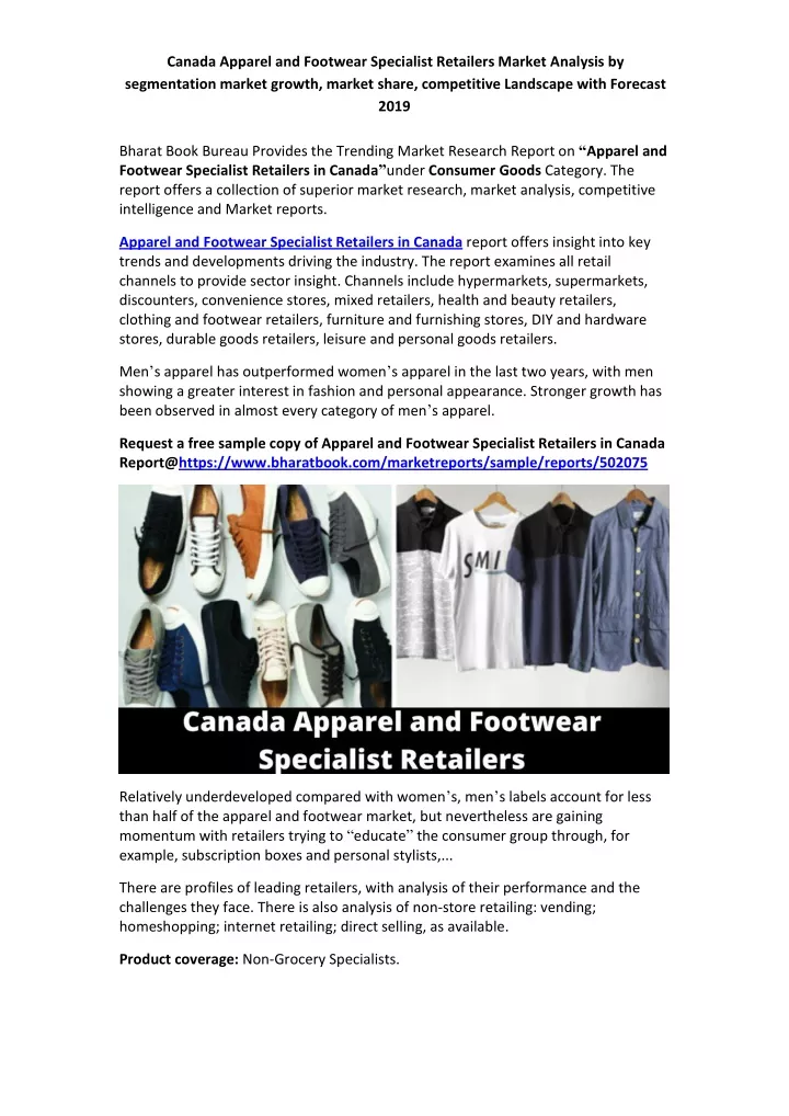 canada apparel and footwear specialist retailers