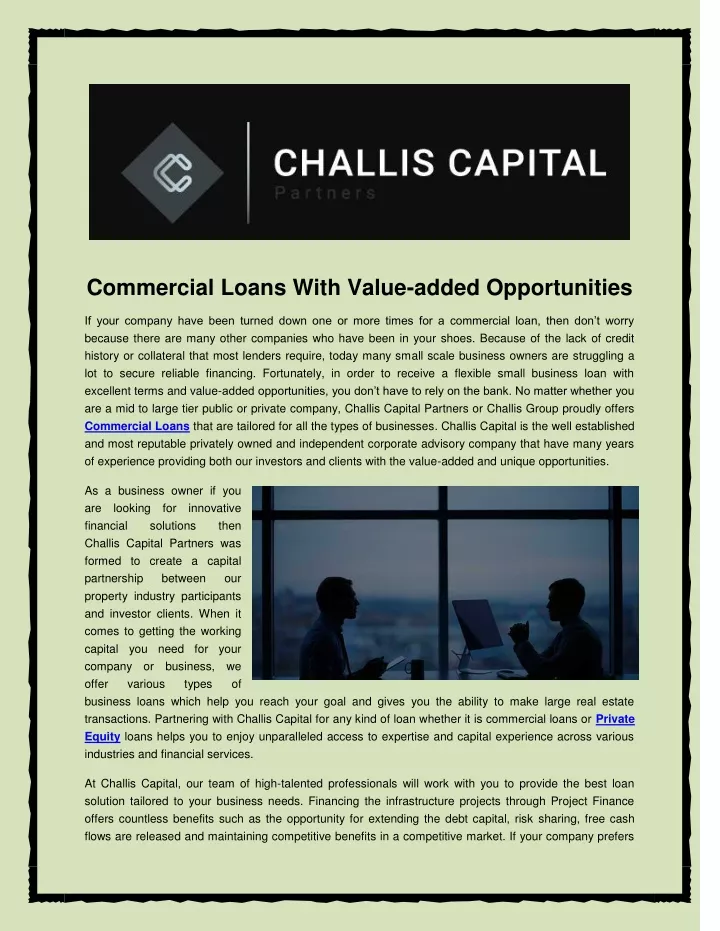 commercial loans with value added opportunities