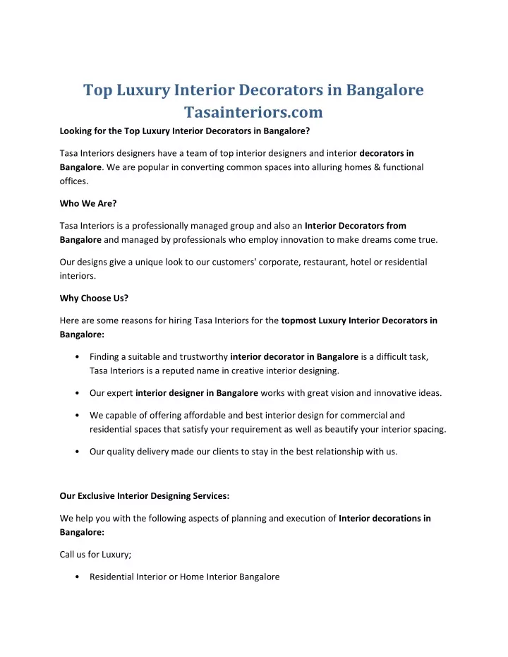 top luxury interior decorators in bangalore