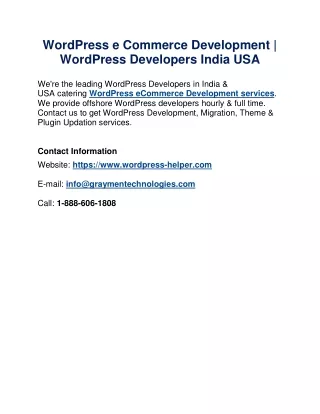 WordPress e Commerce Development | WordPress Developers India USA