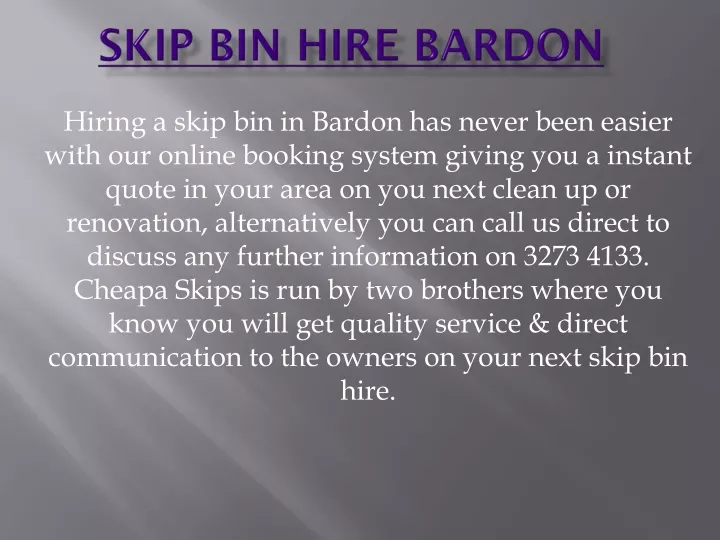 skip bin hire bardon