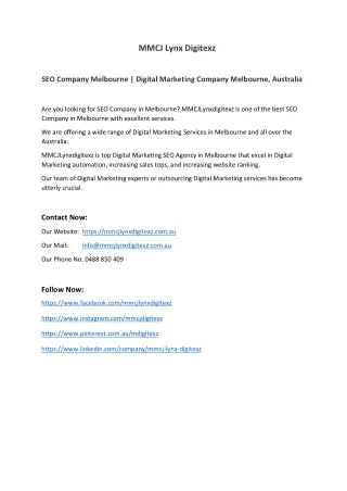 Digital Marketing Company Australia | MMCJ Lynx Digitexz