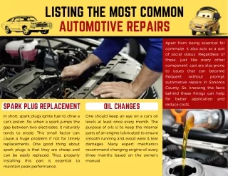 Listing Five Most Common Automotive Repairs