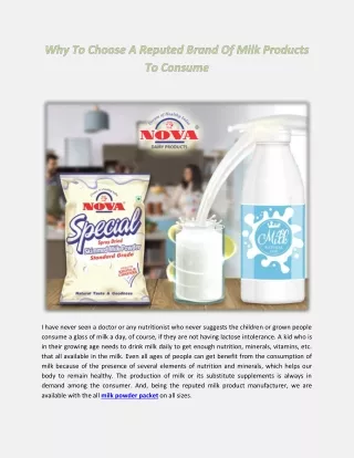 Why To Choose A Reputed Brand Of Milk Products To Consume