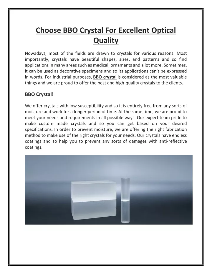 choose bbo crystal for excellent optical quality