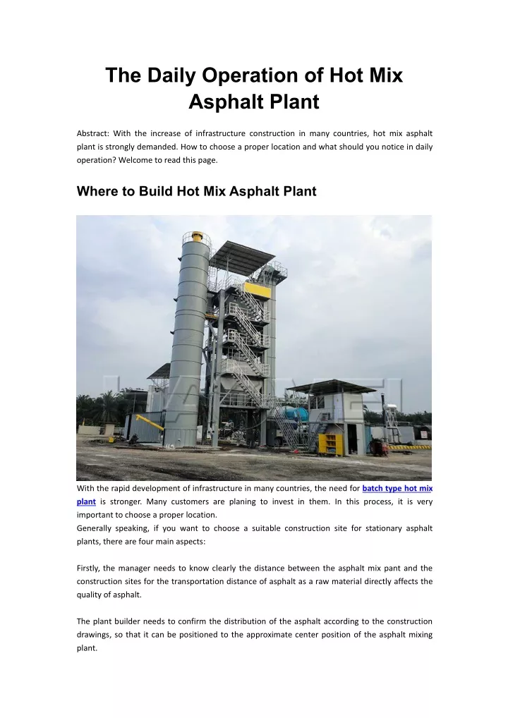 the daily operation of hot mix asphalt plant