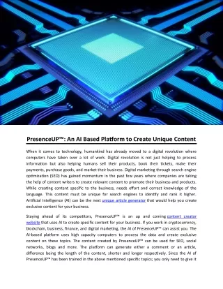 PresenceUP™: An AI Based Platform to Create Unique Content