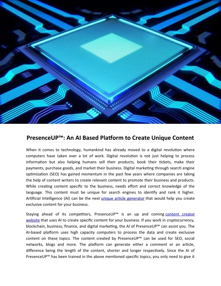 presenceup an ai based platform to create unique