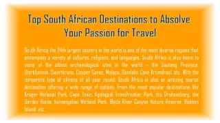 Top South African Destinations to Absolve Your Passion for Travel