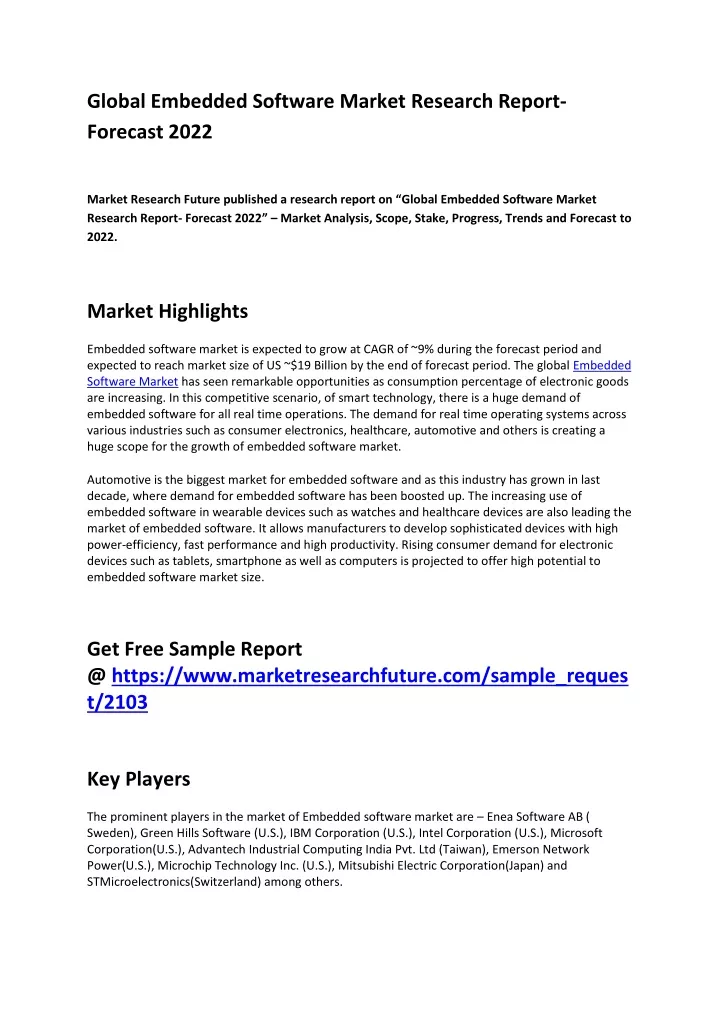 global embedded software market research report