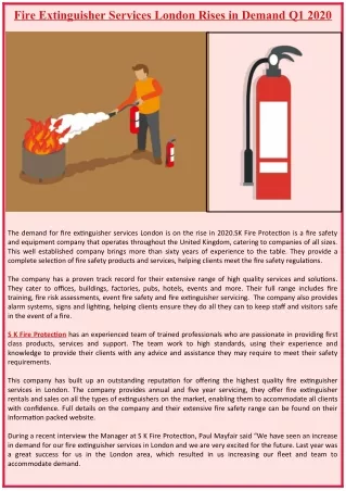 Fire Extinguisher Services London Rises in Demand Q1 2020