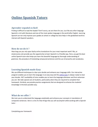 Online Tutoring, Online Spanish Tutor in North Carolina