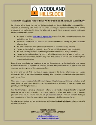 locksmith in agoura hills to solve all your lock