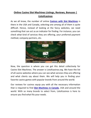 Online Casino Slot Machines Listings, Reviews, Bonuses | Listofcasinos