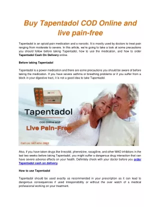 Buy Tapentadol COD Online and live pain-free