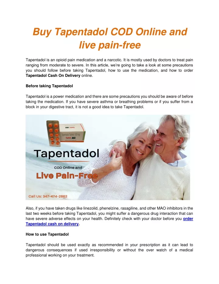 buy tapentadol cod online and live pain free