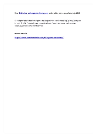 hire dedicated video game developers and mobile