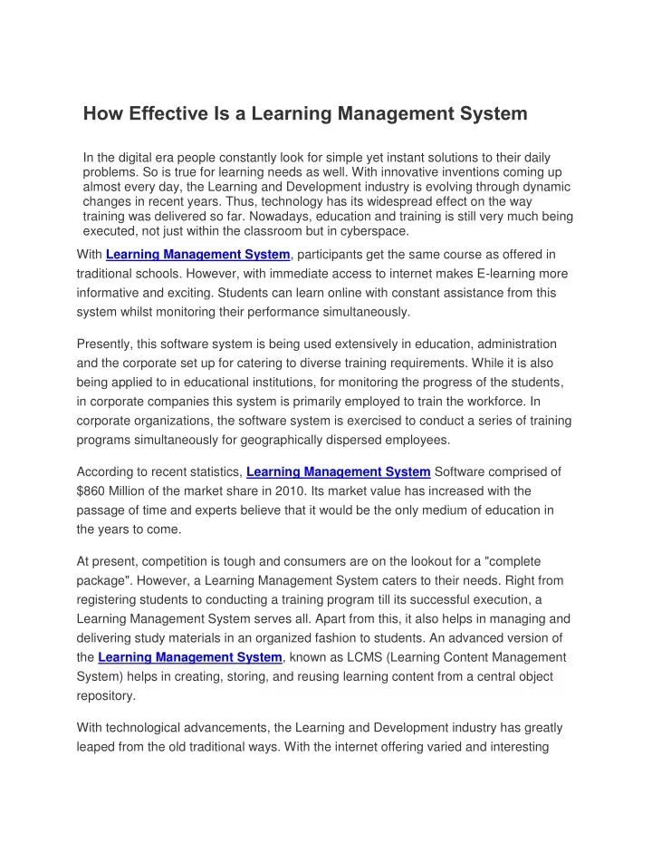 how effective is a learning management system