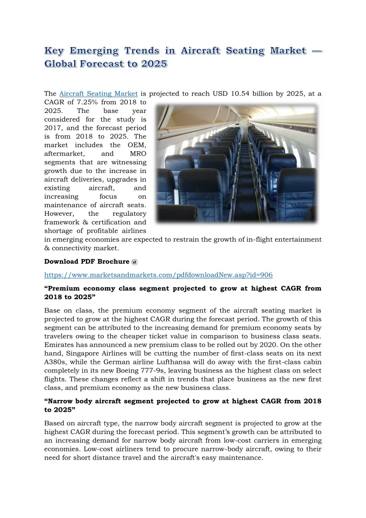 the aircraft seating market is projected to reach