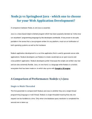 Node.js vs Springboot Java - which one to choose for your Web Application Development?