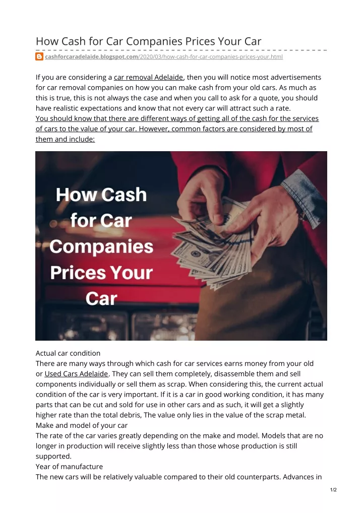how cash for car companies prices your car