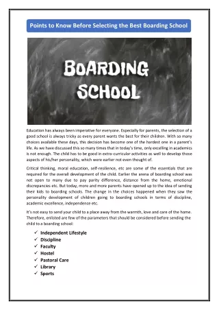 Points to Know Before Selecting the Best Boarding School