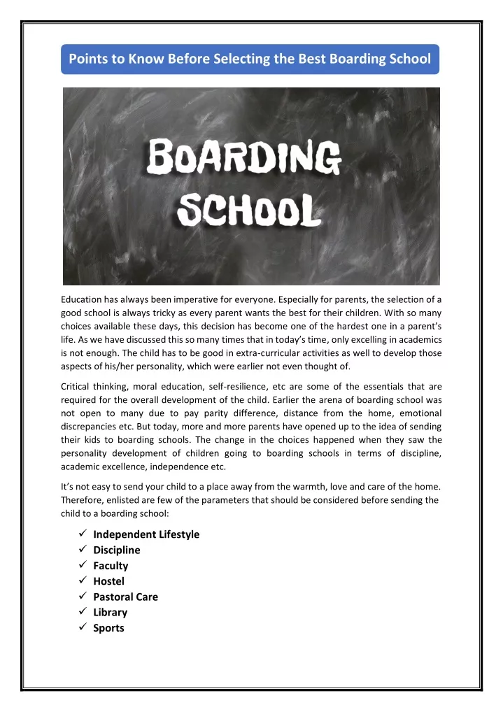 points to know before selecting the best boarding