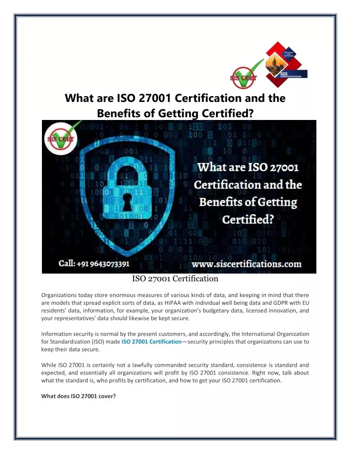 what are iso 27001 certification and the benefits
