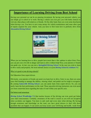 importance of learning driving from best school