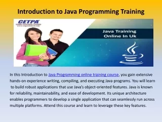 Introduction to Online Java Programming Training Course In UK