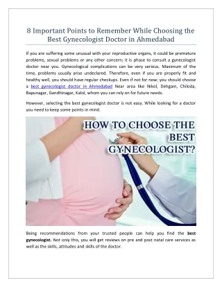 8 Important Points to Remember While Choosing the Best Gynecologist Doctor in Ahmedabad
