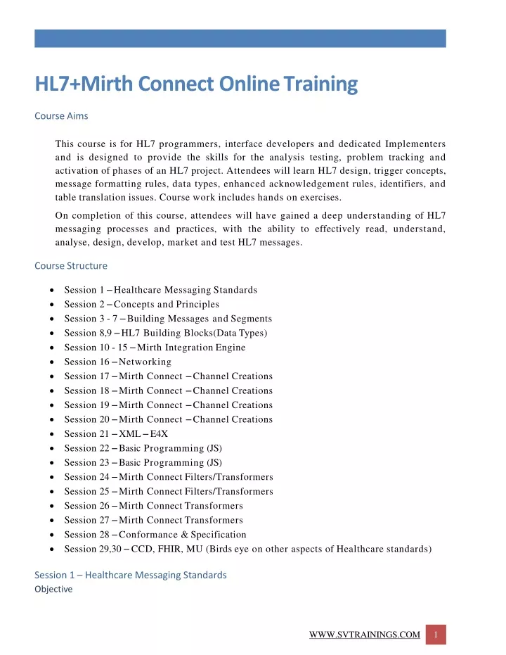 hl7 mirth connect online training