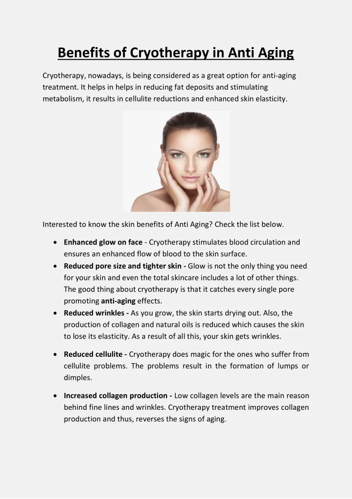 benefits of cryotherapy in anti aging