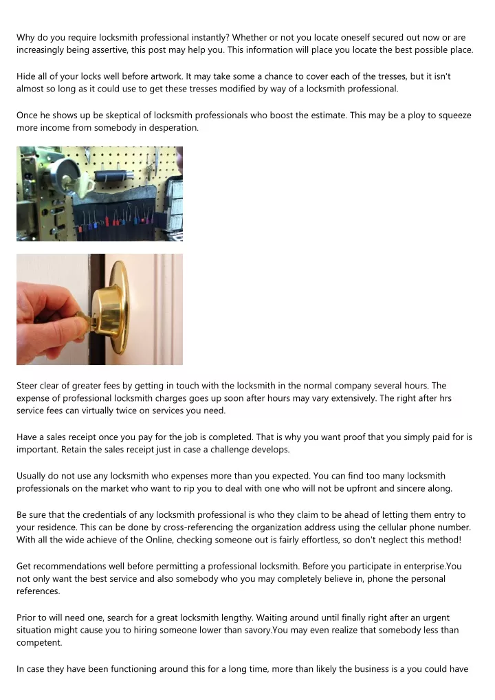 why do you require locksmith professional