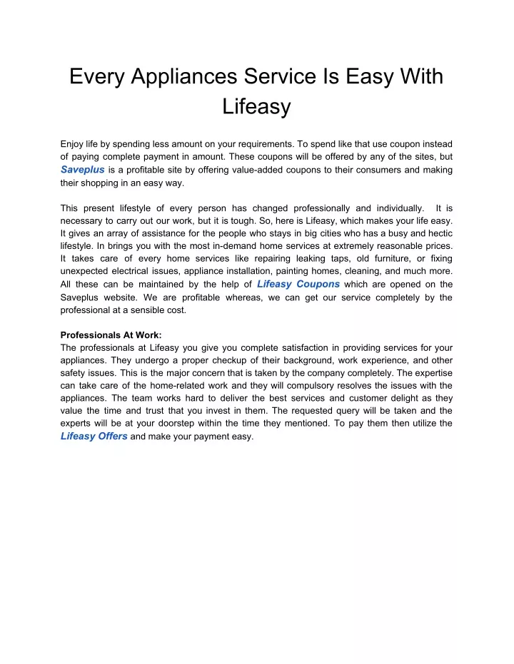 every appliances service is easy with lifeasy
