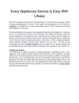 Every Appliances Service Is Easy With Lifeasy