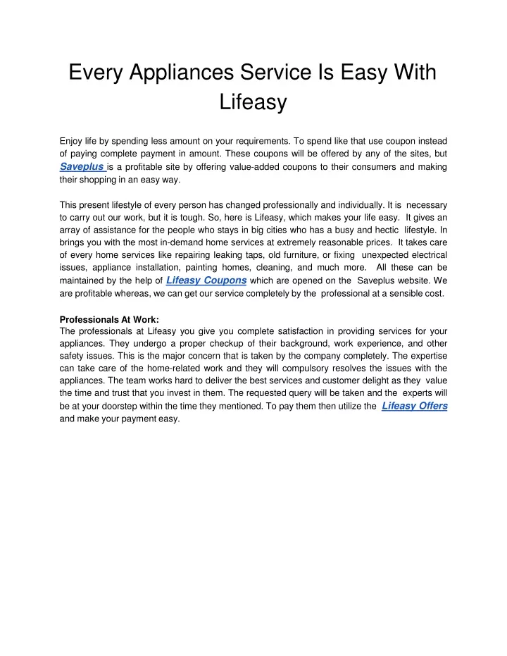 every appliances service is easy with lifeasy