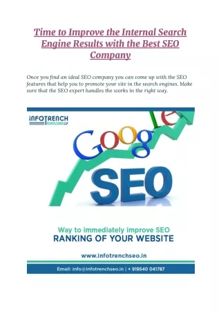 Time to Improve the Internal Search Engine Results with the Best SEO Company