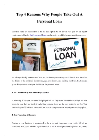 Top 4 Reasons Why People Take Out A Personal Loan