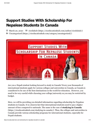 Scholarship To The Nepalese Students In Canada