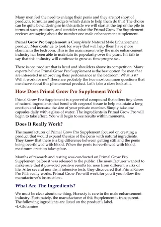 Primal Grow Pro Supplement Review - Does It Work Or Scam?