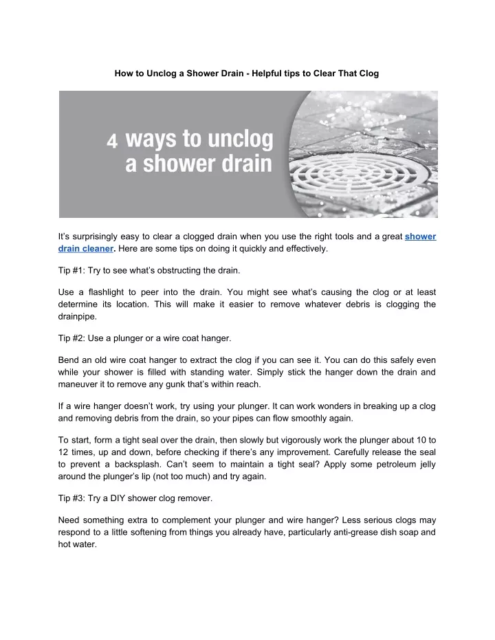 how to unclog a shower drain helpful tips
