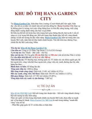 Hana Garden City - Khu đô thị CEO Mê Linh