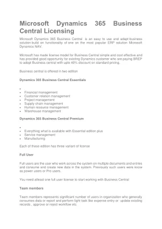 microsoft dynamics 365 business central licensing
