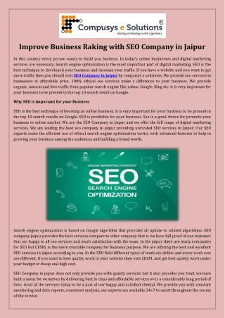 Improve Business Raking with SEO Company in Jaipur
