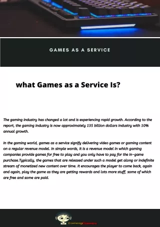 GAMES AS A SERVICE-know everything about Games services.