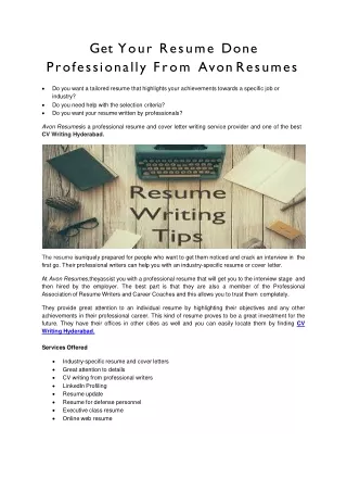 Get Your Resume Done Professionally From Avon Resumes