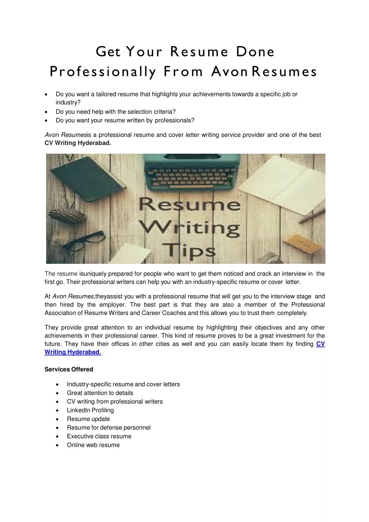 get your resume done professionally from avon resumes