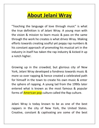 Jelani Wray Biography - The Famous Rapper