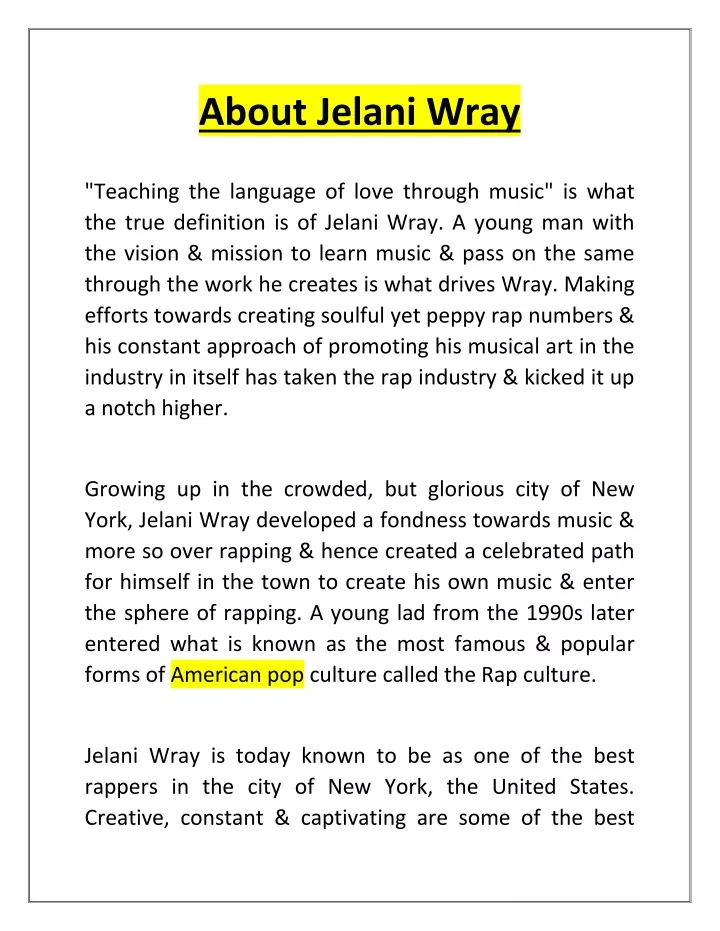 about jelani wray